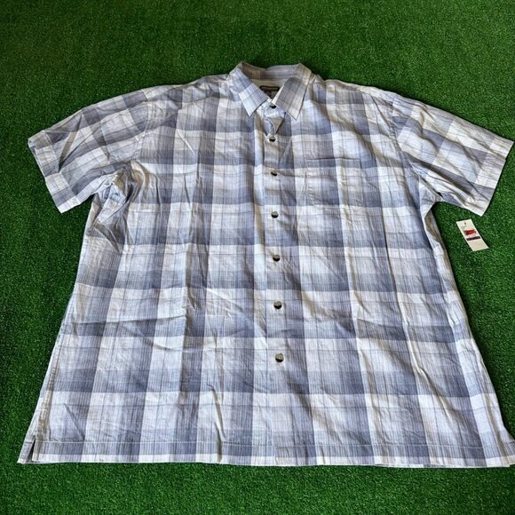 Van Heusen Short Sleeve Button Up Plaid Gray Easy Care Shirt Big Size XXL NEW - Picture 1 of 15
